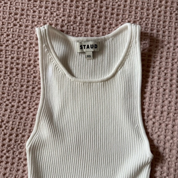 STAUD Wells Dress White Maxi Ribbed Tank Cotton Poplin Skirt XS NWOT - Picture 4 of 7